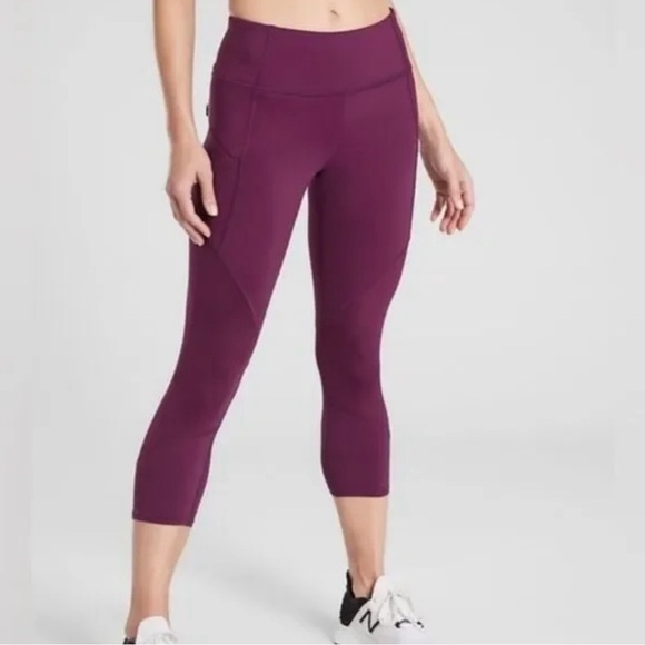 Athleta Mesh Contender Capri Athletic Leggings, Velvet Plum, Size Medium - Picture 3 of 16